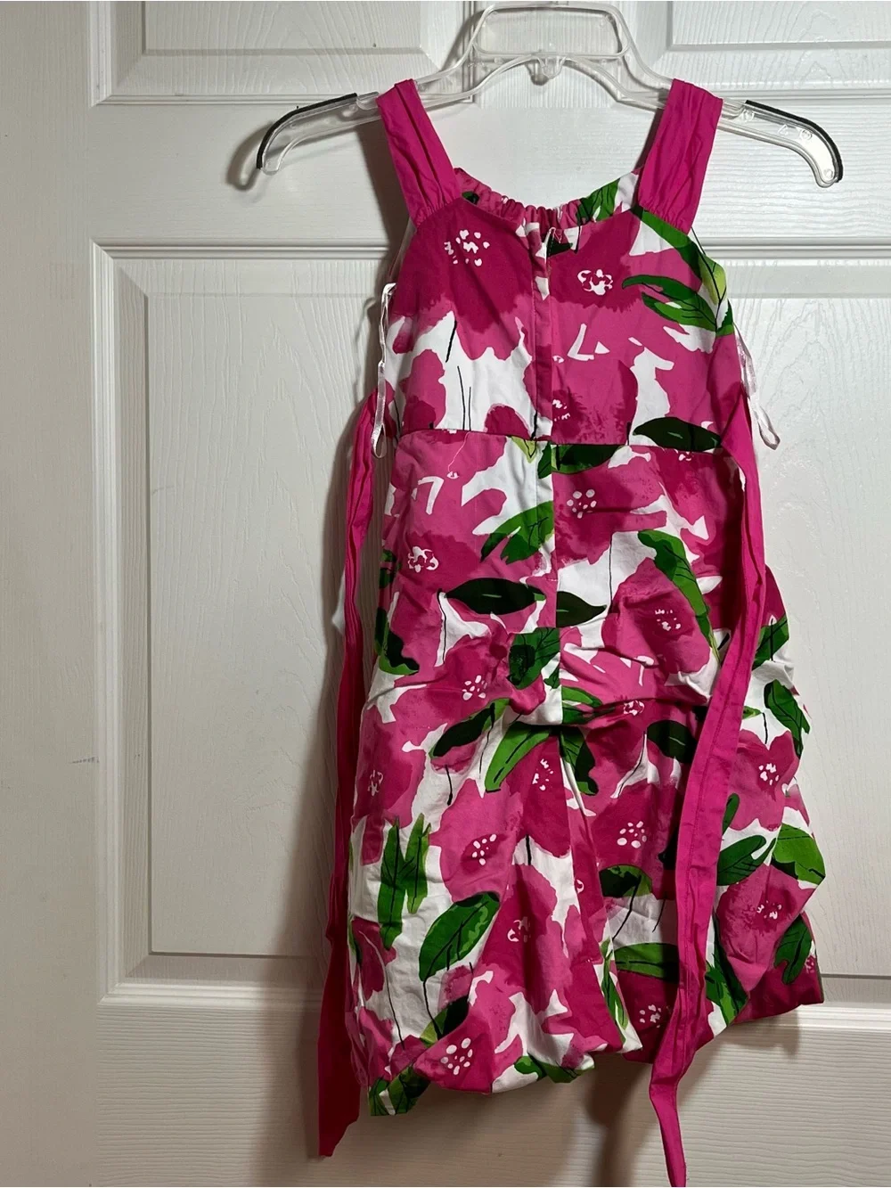 My Michelle Pink Floral Bubble Dress with Green Leaf Print